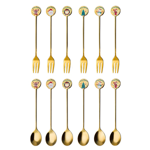 Cuchara Tenedor de acero inoxidable para Navidad, juego de cucharas para café, postre, plata y oro, con caja de regalo, novedad - Product Image 6