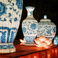 Lanterne chinoise personnalisée en tissu de soie bleu et blanc, à économie d'énergie, étanche, pour usage intérieur et extérieur, Pâques, Noël