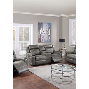 Causeuse manuelle contemporaine DB 1pc bleu ardoise inclinable avec console en similicuir respirant pour meubles de salon - Product Image 4