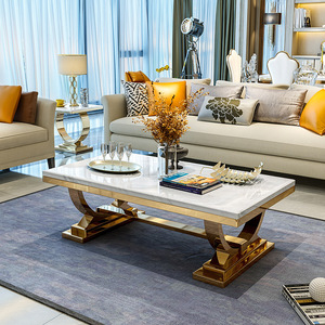 Bàn Thấp Bằng Bạc Màu Vàng Kim Để Bàn Đá Cẩm Thạch Giả Sang Trọng Hiện Đại Chậu Rửa Bằng Thép Không Gỉ Tavolo Vetro Nero Salotto - Product Image 4