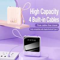 Mini batterie externe portable 10W à charge rapide avec câble intégré, lumière LED, logo personnalisé, cadeau promotionnel