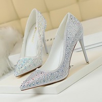 Chaussures pour femmes à talon fin, bout pointu, sexy, fines, avec strass colorés, chaussures hautes pour femmes