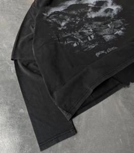 Streetwear Acid Wash 3D Embroidery Letter Pattern Double Layer <b>Men's</b> Two Piece Hip Hop Washed Oversized Boxy <b>Long</b> Sleeve <b>T</b>-<b>shirt</b> - Product Image 2