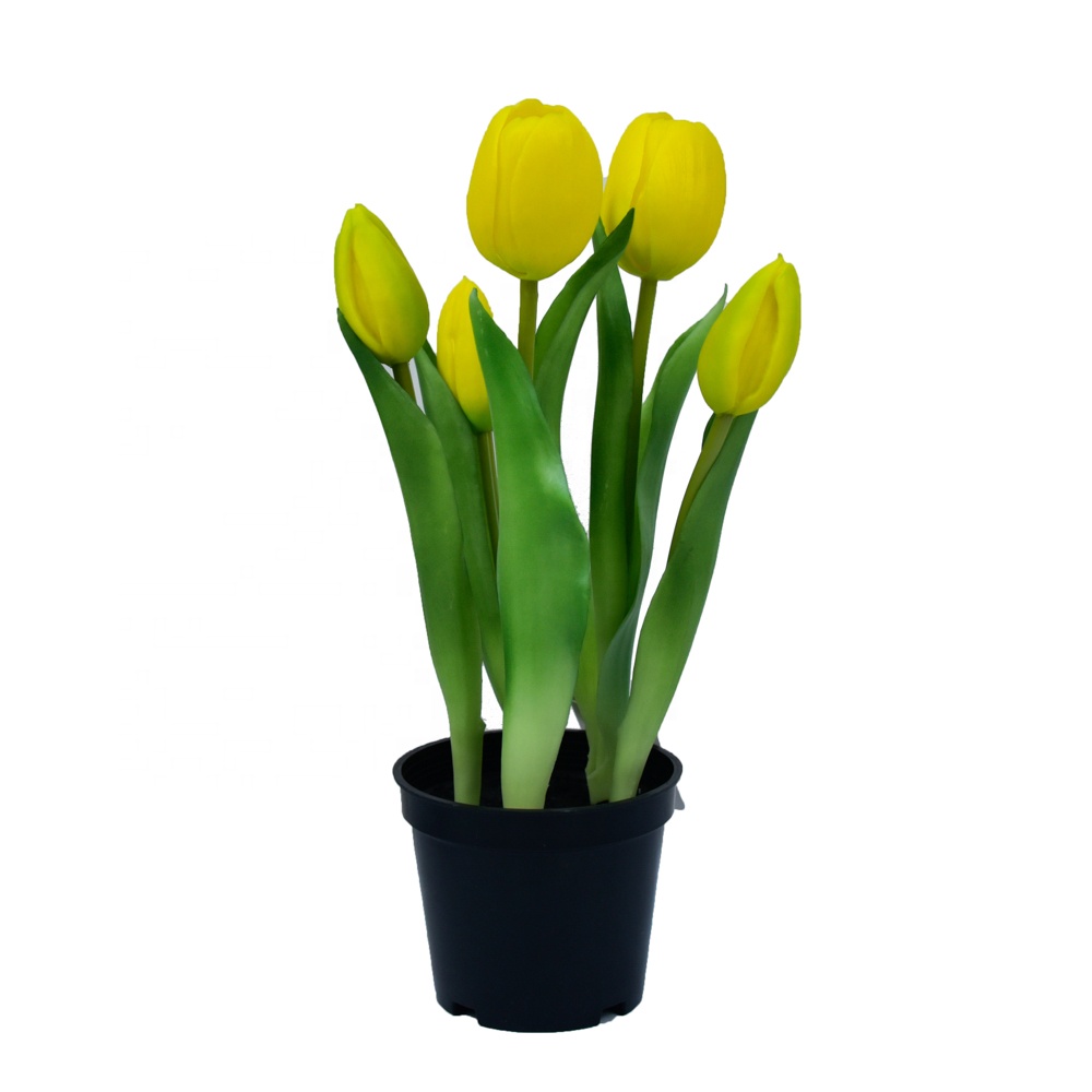 Flores tulipas artificial em vaso, arranjo de flores vívidas com 5 cabeças para decoração de casa e escritório