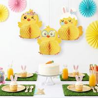QF Ornement de centre de table en papier, thème animaux de dessin animé et extraterrestres, forme nid d'abeille, décoration de Pâques, ornement nid d'abeille poulet
