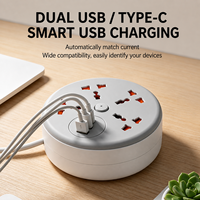 Prise de courant escamotable universelle avec 3 prises et 3 ports de charge USB intégrés