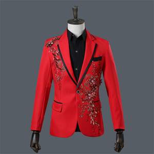 Mens 2 Peças De Luxo Ternos Bordados 1 Botão Imprimir Jantar Tuxedo Jacket Pants Prom Casamento Elegante Blazer Dress Suit - Product Image 2