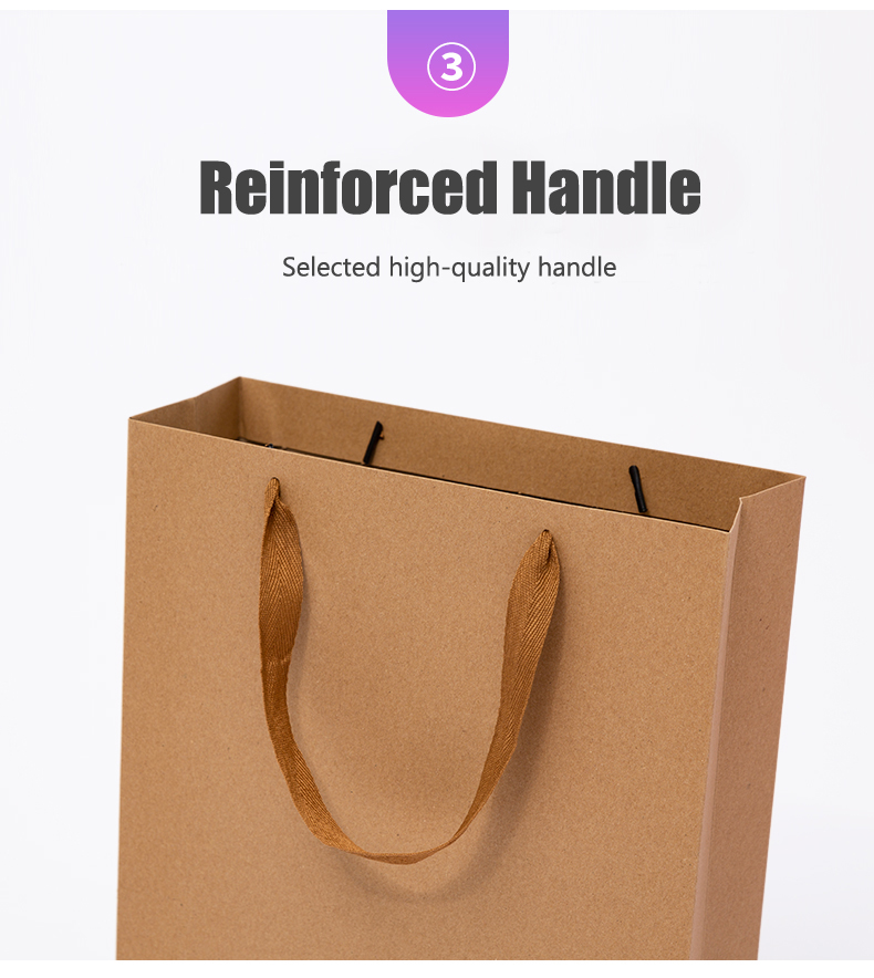 Custom Luxury Cardboard Packaging Brown Kraft Gift Craft Shopping Paper Bag With Ribbon Handles