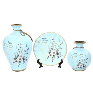 Трехкомпонентная декоративная керамическая ваза и тарелка RZMF03 в европейском стиле с цветочным дизайном для дома