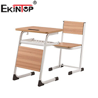 Bureau d'étude en bois massif avec chaise attachée, ensemble de chaises et tables d'école pour enfants, bureau