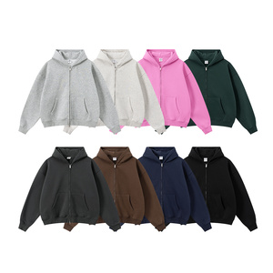 Custom Designer Men's Autumn Cardigan Sweatshirt Solid Oversized Fit Double-Ended Zipper Boxy Velvet Hooded Short Wide Version - Product Image 1