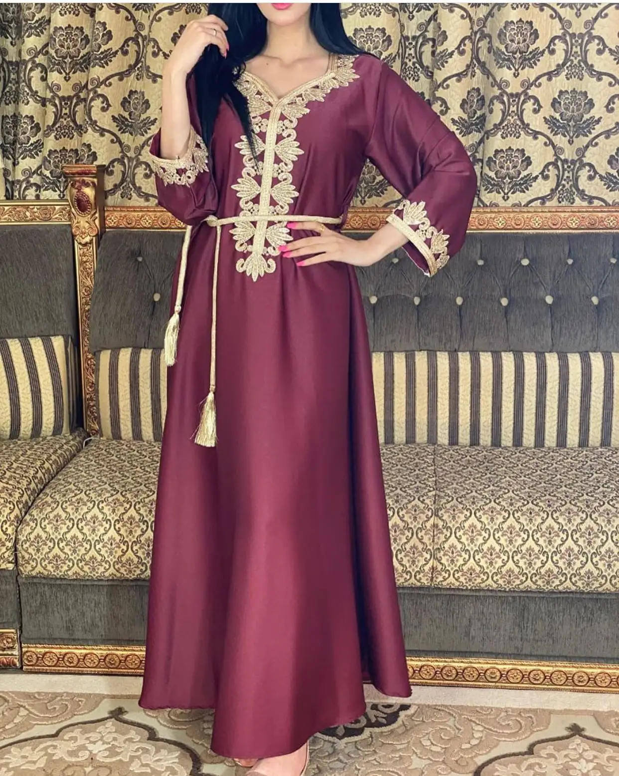 Vestido abaya feminino, vestido de roupa islâmica bordado do leste médio de fábrica 2022