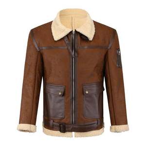 Chaqueta de Cuero Estilo Bomber para Hombre, Chaqueta de Aviador de Piel de Oveja con Forro Cálido, Estilo Motero, Talla Grande - Product Image 4