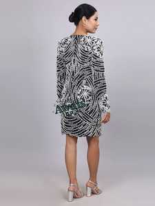 Fashion Velvet Mini Dress for Women's High Neck Stretch Fabric Regular Fit Plus Size Floor Length Long Sleeve Party Wedding - Product Image 4