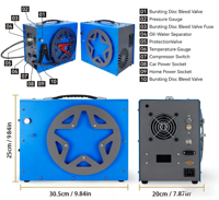 Compresseur d'air PCP portable 12V 4500Psi 300Bar 30mpa, pompe haute pression avec adaptateur secteur et ventilateur intégrés, arrêt automatique pour la plongée