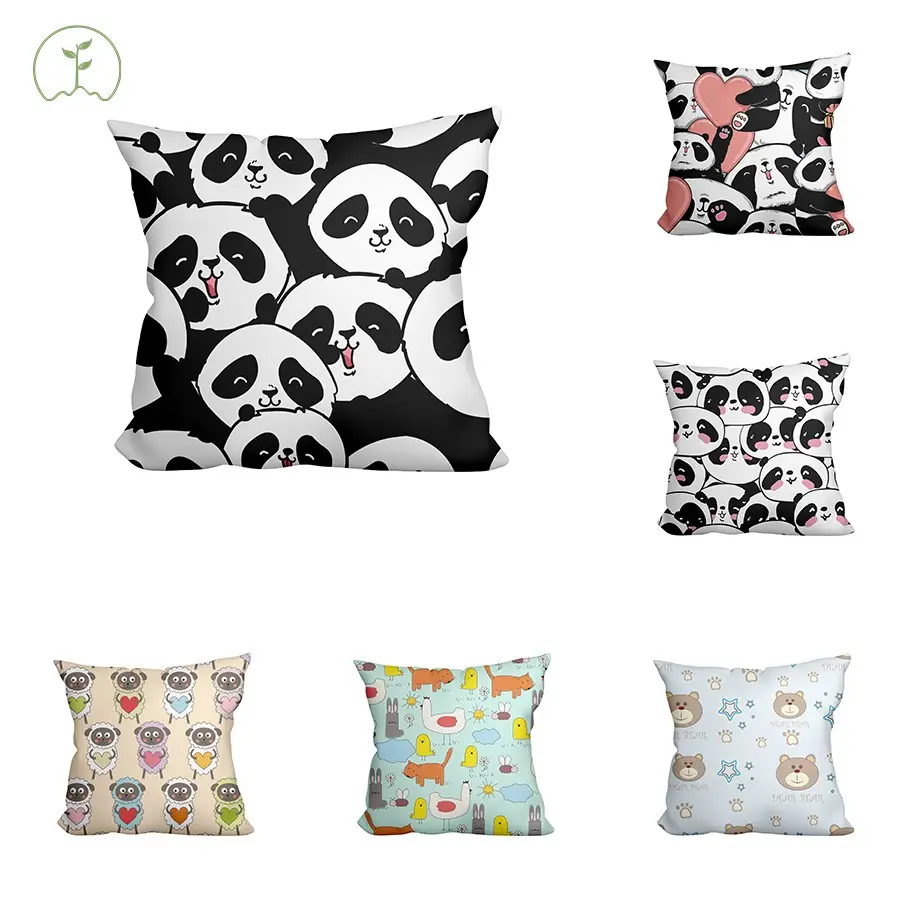 Groothandel Custom Panda Kussenhoes Nieuw Design Home Textiel Schattige Dierenprint Kussensloop