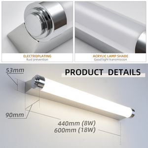 Modern LED <b>Bathroom</b> Mirror <b>Light</b> Warm White 3500K IP44 <b>Waterproof</b> Surface Mounted Polished Chrome Contemporary Design - Product Image 2