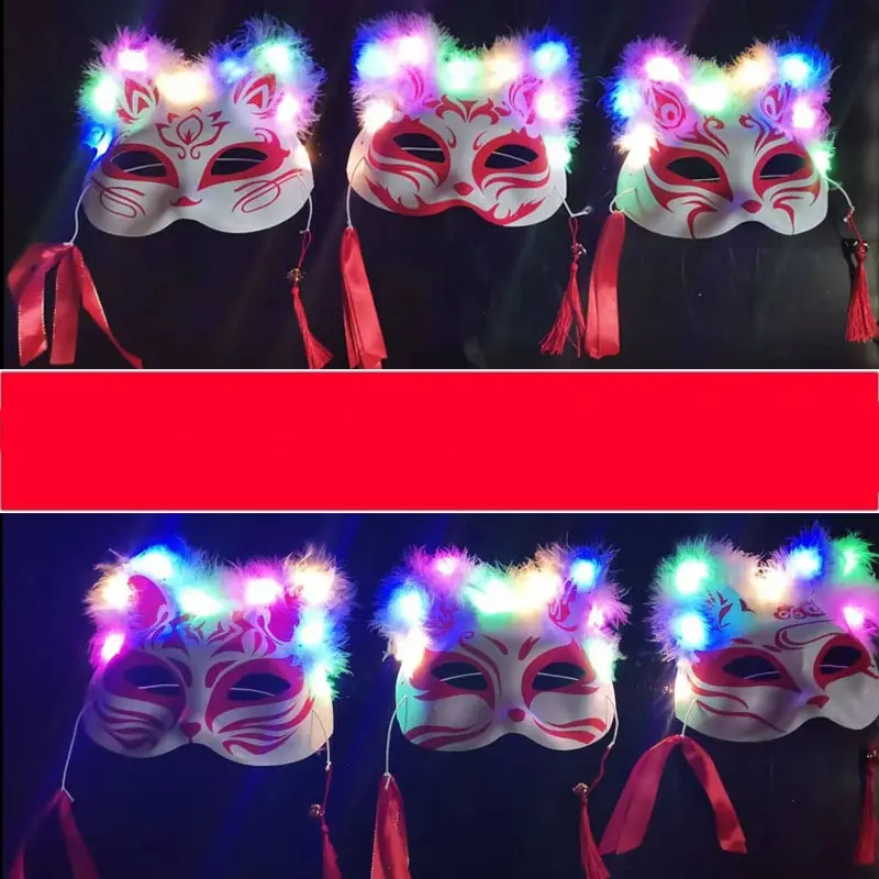 Fox Maskers Led Nieuwigheid Verlichting Lichtgevende Semi-Cat Face Halloween Carnaval Party Halloween Led Light Up Party Maskers Glow Party