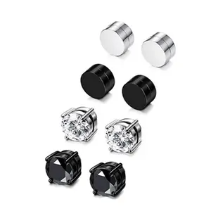 Fashion jewelry earrings stainless steel zircon without ear piercing magnet stud earrings black and white clip earrings