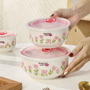 Set di Ciotole in Ceramica <span class=keywords><strong>per</strong></span> Conservazione Alimenti, Design Floreale, Organizer <span class=keywords><strong>per</strong></span> Frigorifero, Coperchio <span class=keywords><strong>per</strong></span> Microonde, Contenitore Antipolvere <span class=keywords><strong>per</strong></span> Pranzo - Product Image 3