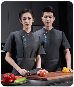 Vestes <span class=keywords><strong>de</strong></span> chef unisexes à manches courtes en polyester, fines, respirantes, résistantes à l'usure, vêtements <span class=keywords><strong>de</strong></span> travail pour les cuisines d'hôtel, les restaurants chics - Product Image 6
