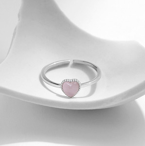 S925 Sterling Silver Adjustable Heart Pink Rose Quartz <b>Ring</b> Dainty Halo Zircon Open <b>Finger</b> <b>Ring</b> For Women - Product Image 4