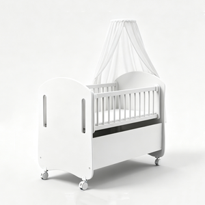 Cama infantil personalizada con cajón de almacenamiento, Cuna para bebé con ruedas, Cuna para bebé con estampado de conejitos, Cuna de madera blanca para bebé - Product Image 4
