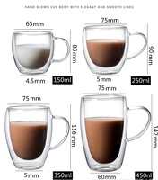 Vente en gros de tasse à café en verre borosilicaté de 10oz Design de luxe de haute qualité pour expresso avec anneau en bois pour usage manuel