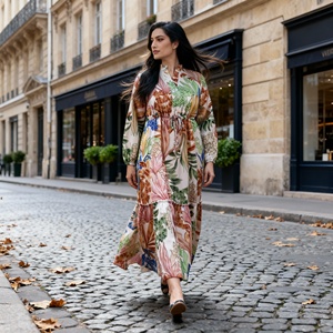 Wholesale Custom Print Polyester Elegant <b>Abaya</b> Dress for Muslim Women Special Occasion Wear - Product Image 4