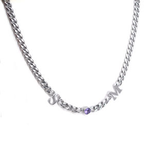 Collar con letras iniciales <span class=keywords><strong>de</strong></span> piedra <span class=keywords><strong>de</strong></span> nacimiento <span class=keywords><strong>de</strong></span> bebé <span class=keywords><strong>de</strong></span> <span class=keywords><strong>oro</strong></span> personalizado <span class=keywords><strong>cadena</strong></span> cubana personalizada - Product Image 3