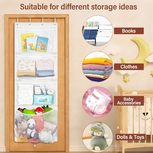 Hanging Stuffed Animal Storage Over Door <b>Large</b> <b>Plush</b> Toy Organizer White Detachable Metal Hook Kids Room Storage Solution - Product Image 6
