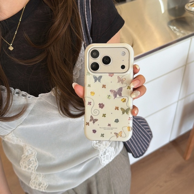 High Quality Round Edge Transparent Color Butterfly Phone Case Cute Ins Style Protective Cover for IPhone18 Pro Max 13 14 16 17