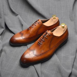 Chaussures pour hommes en cuir véritable respirantes à lacets, à bout carré, tendance, élégantes, formelles et décontractées, sur mesure haut de gamme pour l'automne - Product Image 1