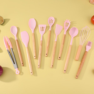 Juego de 19 utensilios de cocina de silicona ecológicos con mango de madera y cuchillos de cocina de acero inoxidable, aptos para lavavajillas, con organizador de almacenamiento. - Product Image 4