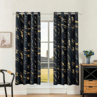Rideaux occultants 100 % polyester modernes à motif marbré doré/argenté avec œillets, protection solaire