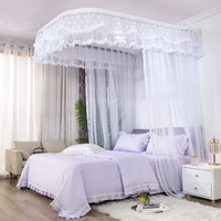 Moustiquaire de lit de luxe suspendue au mur en forme d'arc en U avec cordon de serrage et rail de guidage, style princesse
