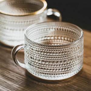 Vasos de café helado vintage de 15 <span class=keywords><strong>oz</strong></span>, tazas de vidrio en relieve transparente, tazas de vidrio con asas para fiestas de picnic - Product Image 3
