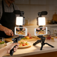 Lampu Isi Ulang Saku AY49 Mikrofon Nirkabel Desktop LED Genggam untuk Foto Vlog Siaran Langsung Luar Ruangan Tiga Suhu Warna