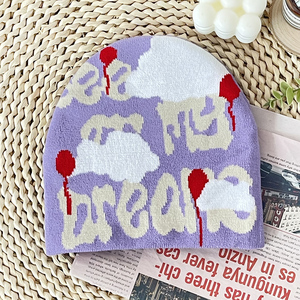 หมวกบีนนี่ผ้าแจ็คการ์ดถักโลโก้คุณภาพสูงมองเห็นความฝันของฉันในฤ<span class=keywords><strong>ดู</strong></span>หนาวทรงเสน่ห์กลางแจ้งแนวสตรีทสวมใส่ไร้กระดุมข้อมือสำหรับการเดินทาง - Product Image 5