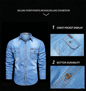 <span class=keywords><strong>Chemise</strong></span> en <span class=keywords><strong>jean</strong></span> décontractée pour <span class=keywords><strong>homme</strong></span>, coupe ajustée, col boutonné, manches longues, respirante, en coton, pour l'automne - Product Image 2