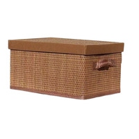 Cesta de Armazenamento Retangular de Bambu Estilo Europeu com Tampa, Caixa Organizadora Dobrável de Vime para Decoração de Mesa, Casa, Cozinha e Escritório