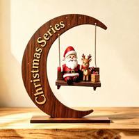 Ornement de Noël en bois imprimé UV, décoration suspendue, centre de table festif en forme de lune, exquise, idéal pour les cadeaux
