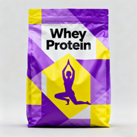 Pochette refermable personnalisée en orange et bleu pour protéines de lactosérum, avec fermeture éclair, pour la nutrition sportive