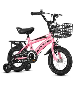 Bicicleta personalizada de 12, 14 y 16 pulgadas para niñas, con cesta y ruedas de entrenamiento, rosa, venta al por mayor