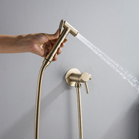 Ensemble de douche HONGDEC en laiton brossé doré non revêtu, pomme de douche ronde murale, kit de douche eau chaude et froide pour salle de bain