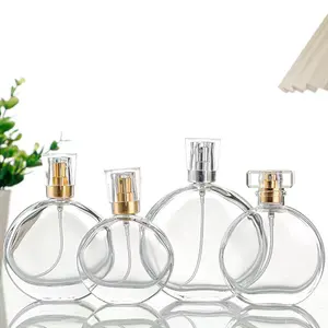 Frasco de vidro vazio transparente 30ml 50ml 100ml para perfume hidratante água de perfume de forma clássica