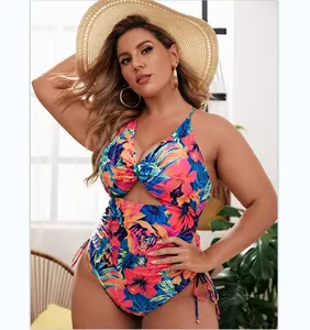 Sexy Large Size Swimwear Two-piece Wholesale Ladies Strap Retro Bikini Floral Print Split High Waist Women Swimsuit