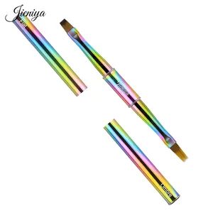 Conjunto de pincéis para nail art, pincel de metal colorido de alta qualidade com 5 peças, pincel francês ombre gel, cabeça dupla, ideal para viagens, ideal para estampas