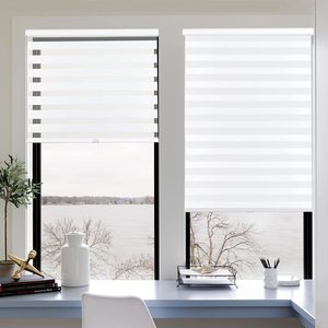Cordless Zebra Blinds Cahaya Penyaringan Nuansa Tipis Zebra Dual Roller Blinds Privasi Kontrol Cahaya untuk Siang dan Malam