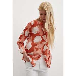 Camisa de Satén Vila para Mujer, Estampado Floral, Color Terracota, Cierre de Botones, Blusa Casual para Uso Diario - Product Image 1